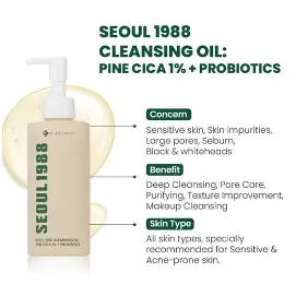 K-SECRET SEOUL 1988 Cleansing Oil Pine Cica 1% + Probiotics 200ml – Gentle Makeup & Pore Cleansing Oil - Image 3