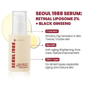 K-SECRET SEOUL 1988 Serum Retinal Liposome 2% + Black Ginseng 30ml – Anti-Aging & Firming Serum - Image 2