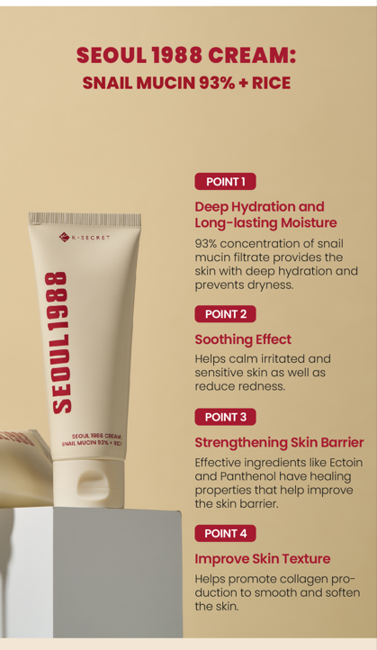 K-SECRET SEOUL 1988 Cream: Snail Mucin 93% + Rice - Image 4